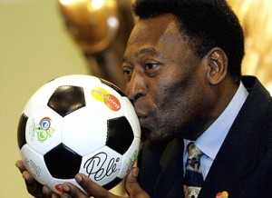 (FILE) Brazilian football legend Pele kisses a ball during a presentation in Leipzig on the eve of the final draw of the Fifa football World Cup 2006, on December 8, 2005. Football legend Pele is hospitalized in Sao Paulo, Brazil, a spokesperson of the Albert Einstein Hospital confirmed on November 13, 2012. According to Sao Paulo's Folha newspaper, Pele underwent a hip surgery to correct a problem on his thighbone. AFP PHOTO/FRANCK FIFEFRANCK FIFE/AFP/Getty Images