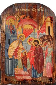Εισόδια της Θεοτόκου. Σήμερον τῆς εὐδοκίας Θεοῦ τὸ προοίμιον, καὶ τῆς τῶν ἀνθρώπων σωτηρίας ἡ προκήρυξις. eisodia-ueotokoy
